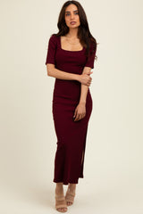 Wine Short Sleeve Midi Slip Dress