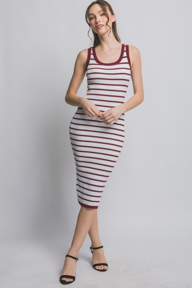 Wine Sleeveless Bodycon Midi Dress