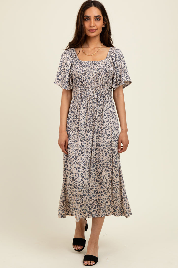 Taupe/Black Printed Dress With Pockets