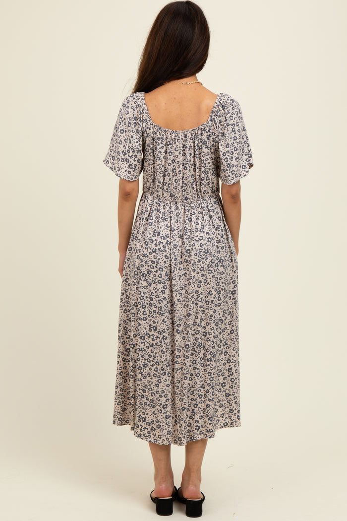 Taupe/Black Printed Dress With Pockets