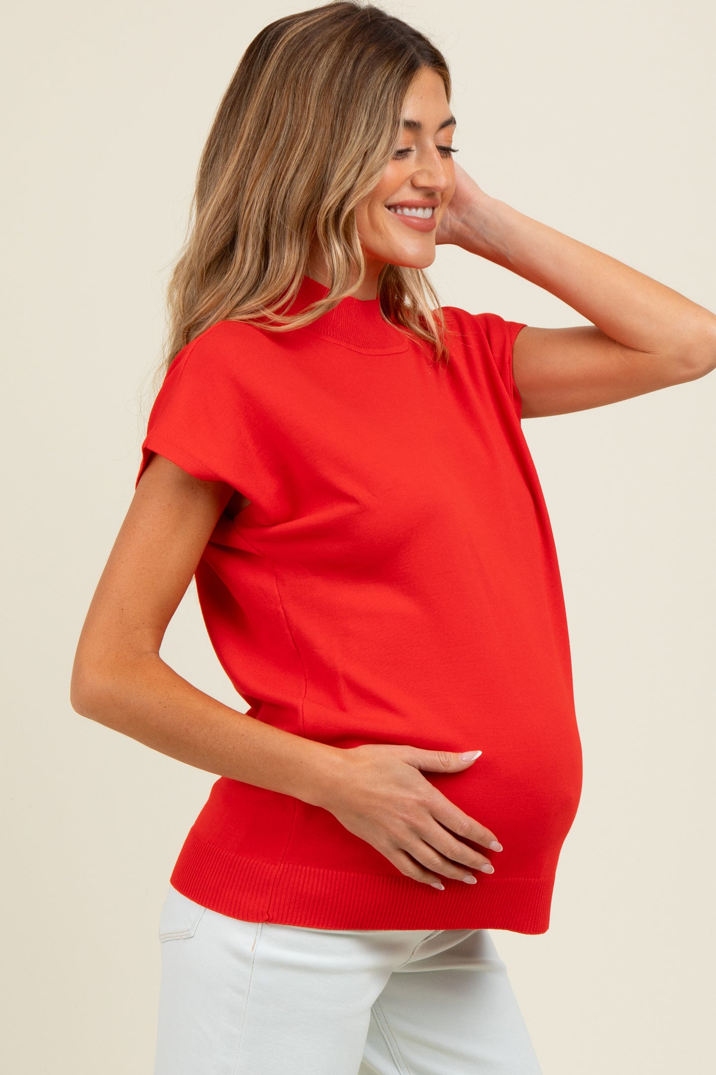 Red Mock Neck Knit Maternity Top