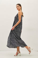 Navy Paisley Print Sleeveless Side Slit Maxi Dress