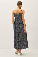 Navy Paisley Print Sleeveless Side Slit Maxi Dress