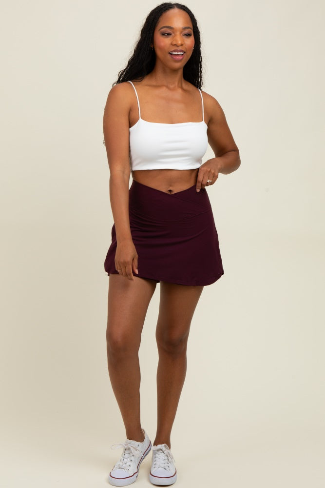 Burgundy Crossover V-Waist Maternity Skort