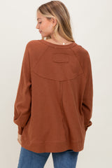 Mocha Oversized Cotton Slub Long Sleeve Top