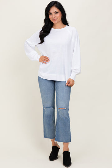 White Oversized Cotton Slub Long Sleeve Top