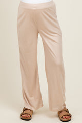 Beige Ribbed Side Pocket Maternity Lounge Pants
