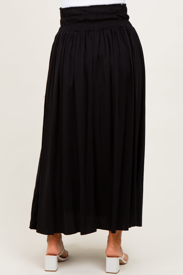 Black Smocked Waistband Pleated Maternity Maxi Skirt