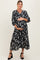 Black Floral Button Front V-Neck Maternity Midi Dress