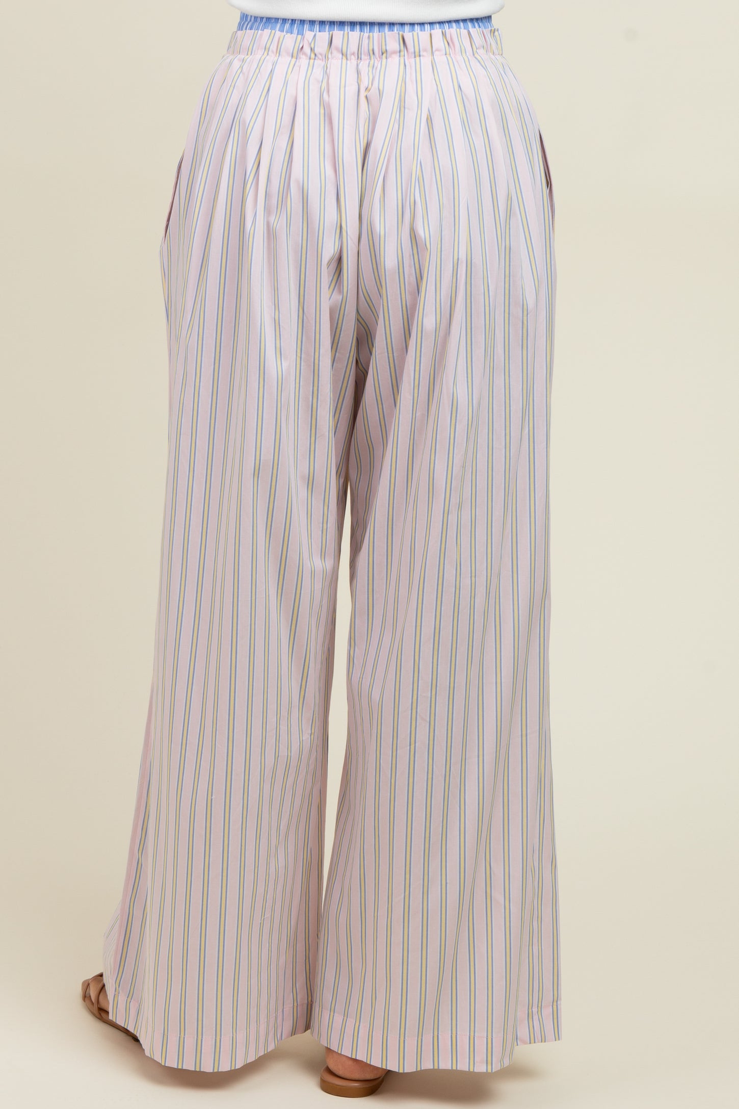 Light Pink Striped Drawstring Wide Leg Pants