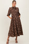 Brown Floral Neck Tie Maternity Midi Dress