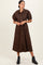 Brown Floral Button Front Waist Tie Midi Dress