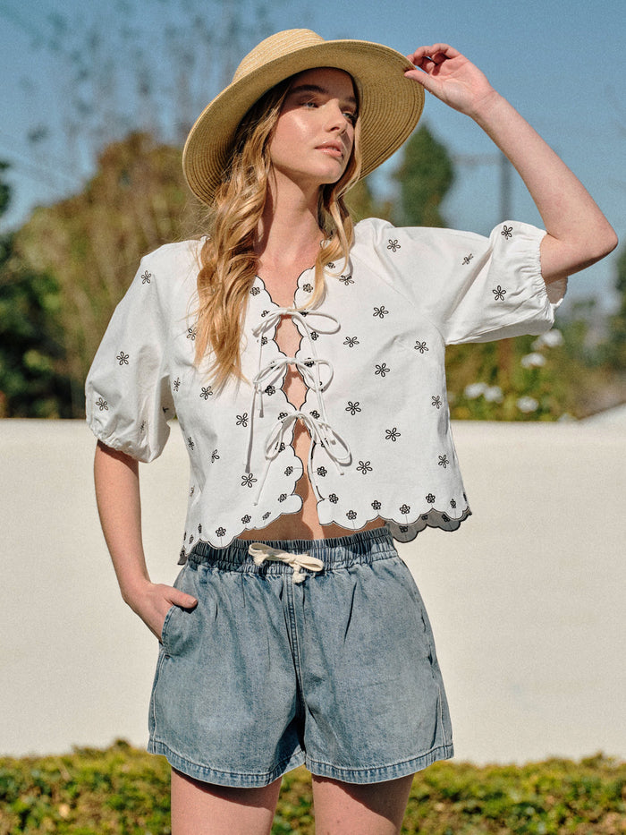 Blue Drawstring Maternity Denim Shorts