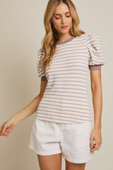 Ivory Striped Puff Short Sleeve Maternity Top