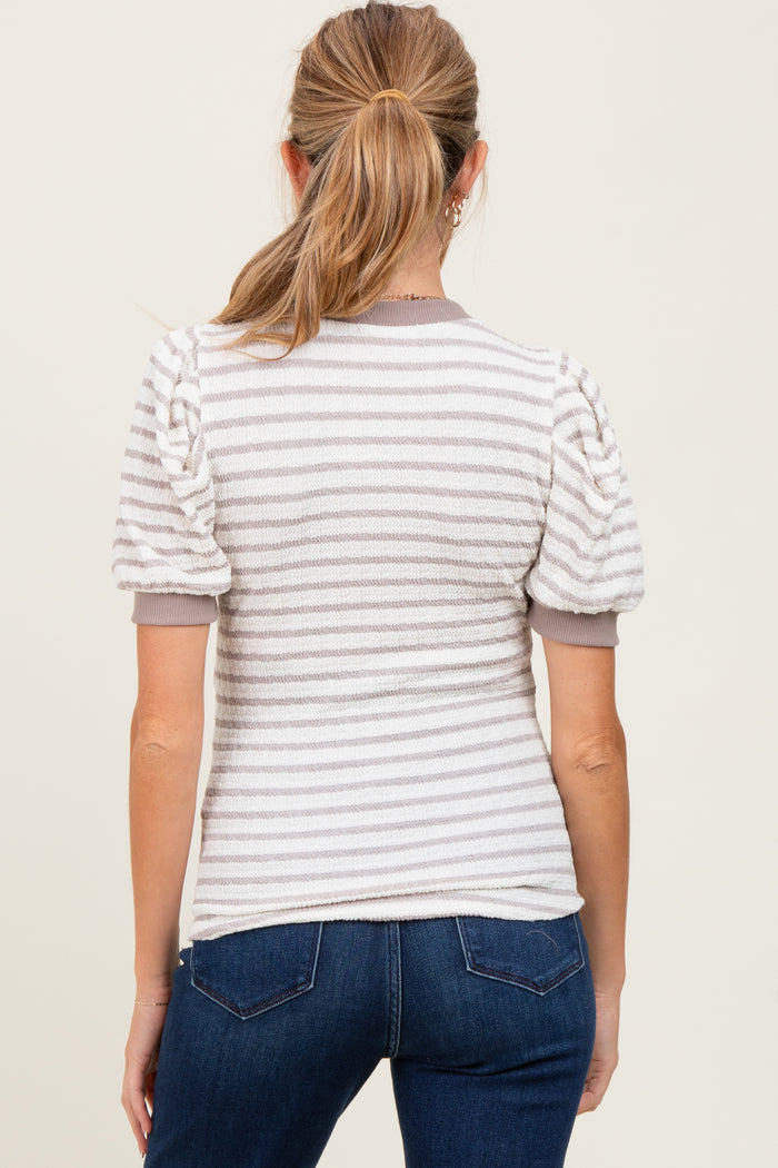 Ivory Striped Puff Short Sleeve Maternity Top