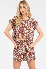 Brown Floral Side Pocket Shorts