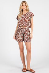 Brown Floral Side Pocket Shorts