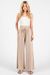 Beige Drawstring Wide Leg Pants