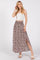 Brown Floral Smocked Waist Side Slit Skirt