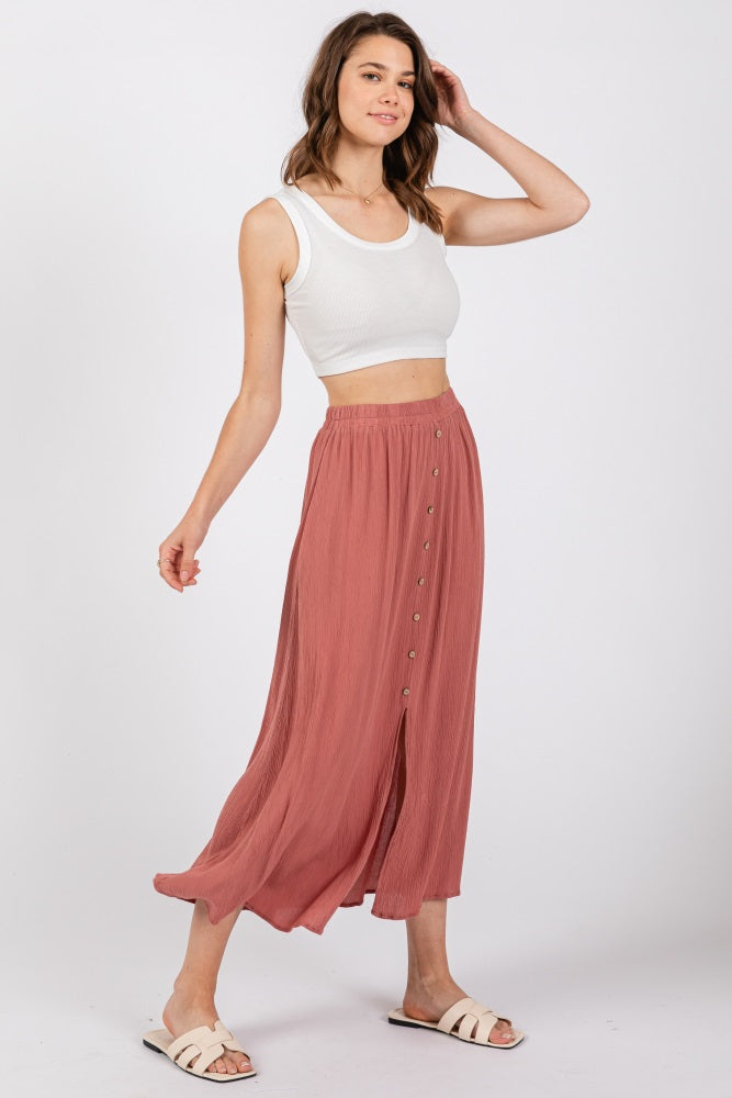 Mauve Button Accent Maxi Skirt