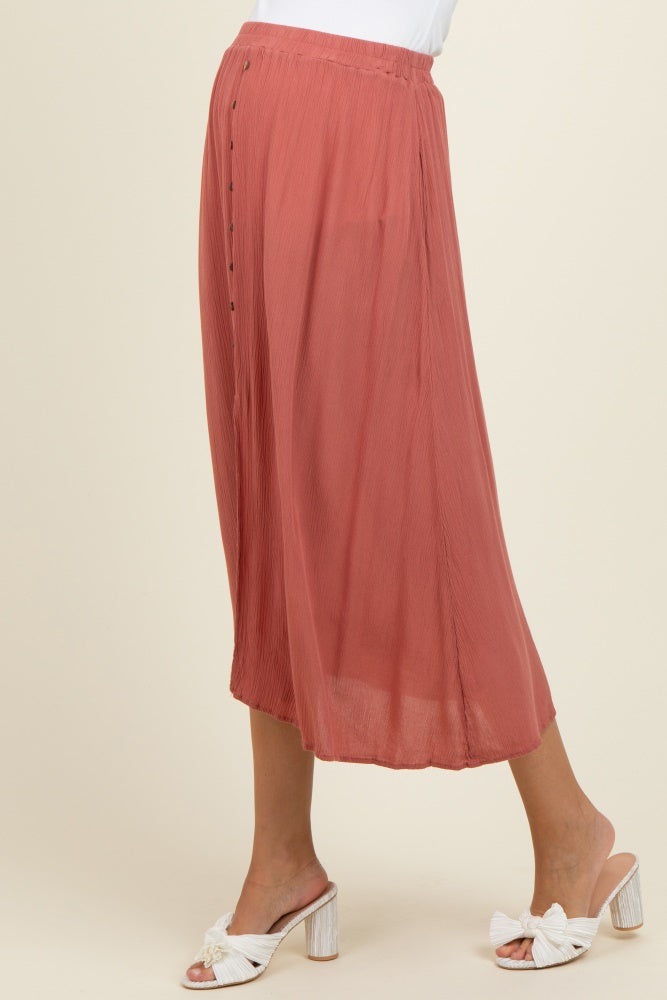 Mauve Button Accent Maternity Maxi Skirt