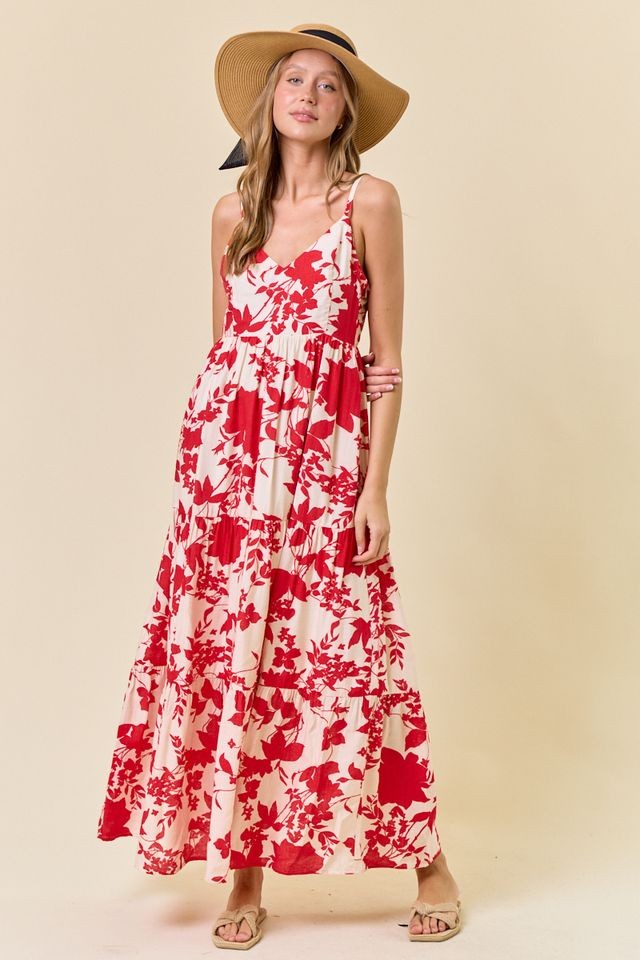 Red Floral Cutout Tie Back Maternity Maxi Dress