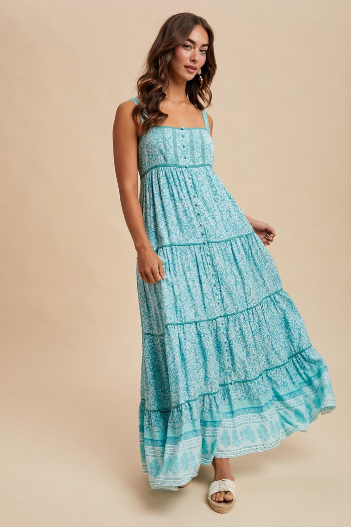 Aqua Border Print Sleeveless Maxi Dress