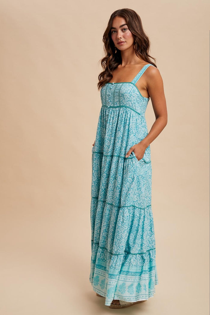 Aqua Border Print Sleeveless Maxi Dress