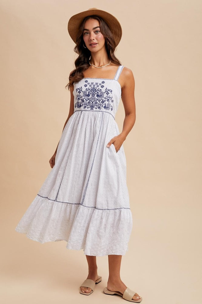 Ivory Cross Stitch Embroidered Maxi Dress