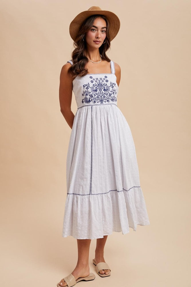 Ivory Cross Stitch Embroidered Maxi Dress