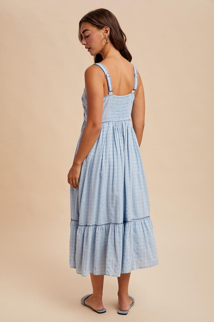Light Blue Cross Stitch Embroidered Maxi Dress