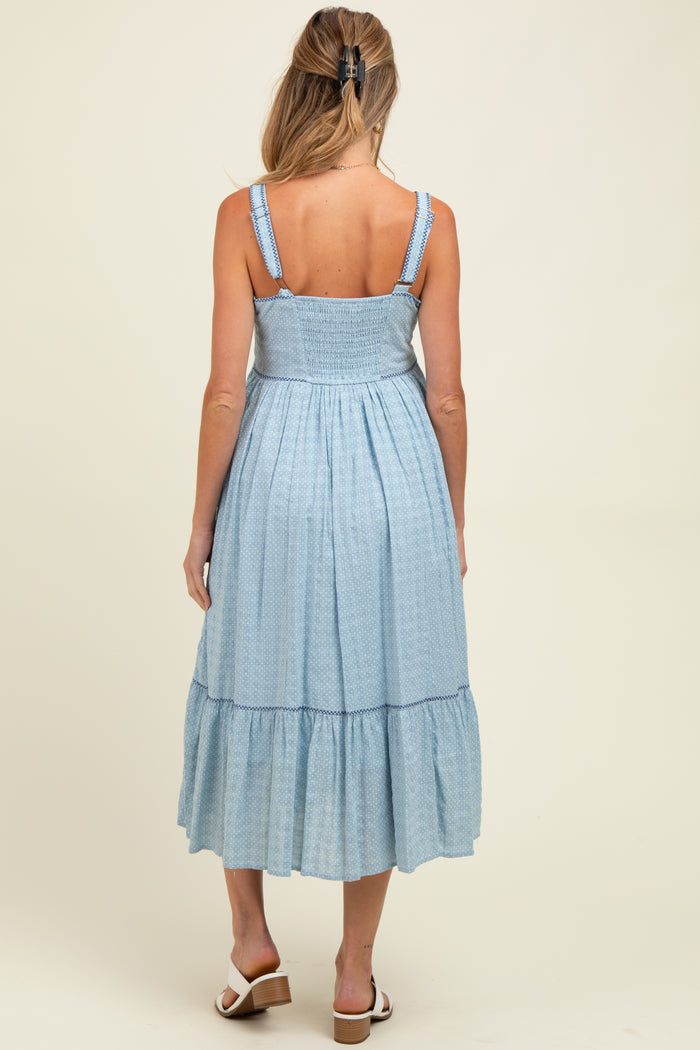 Light Blue Cross Stitch Embroidered Maternity Maxi Dress
