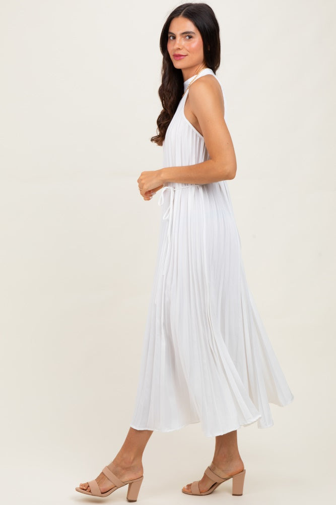 White Pleated Halter Dress