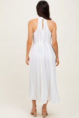 White Pleated Halter Dress