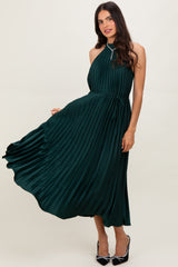 Forest Green Pleated Halter Dress