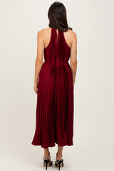 Burgundy Pleated Halter Dress