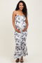 Grey Rose Floral Mesh Ruched Maternity Midi Dress