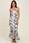 Grey Rose Floral Mesh Ruched Midi Dress