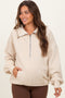 Cream Fleece Half Zip Drop Shoulder Maternity Hoodie
