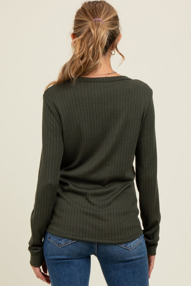 Olive Pointelle Knit Maternity Long Sleeve Top