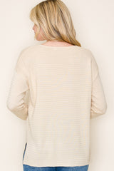 Cream Striped Knit Long Sleeve Top