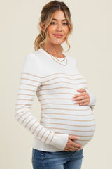 Camel Striped Knit Maternity Long Sleeve Top