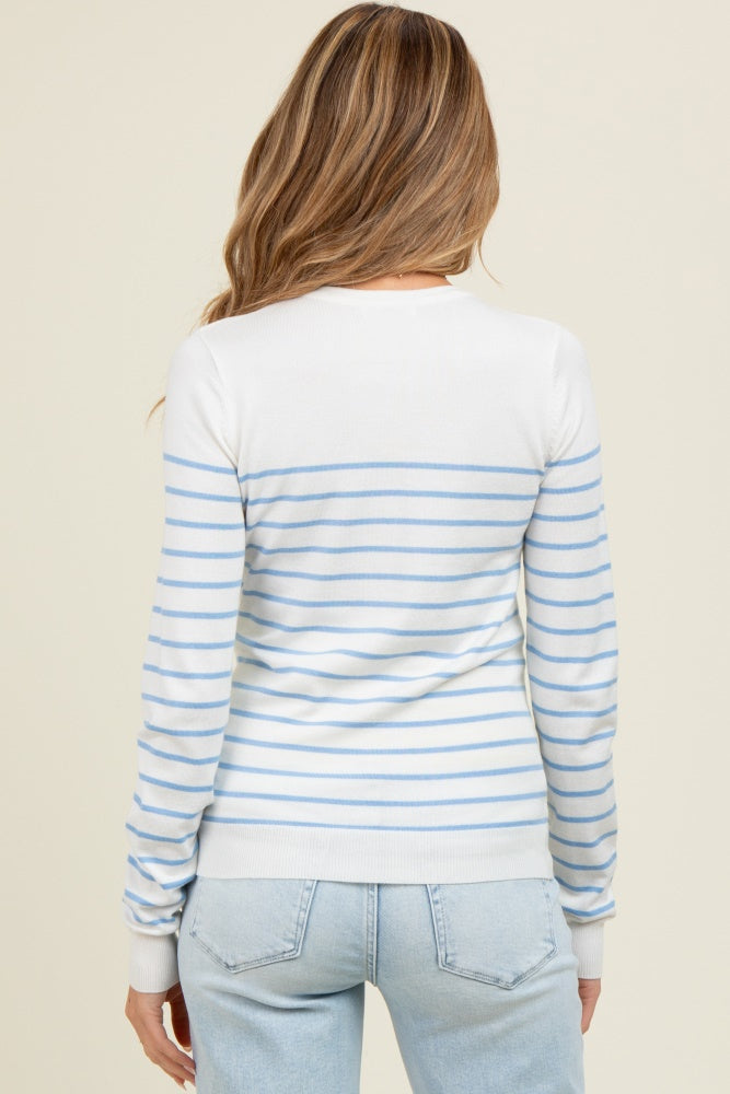 Light Blue Striped Knit Maternity Long Sleeve Top