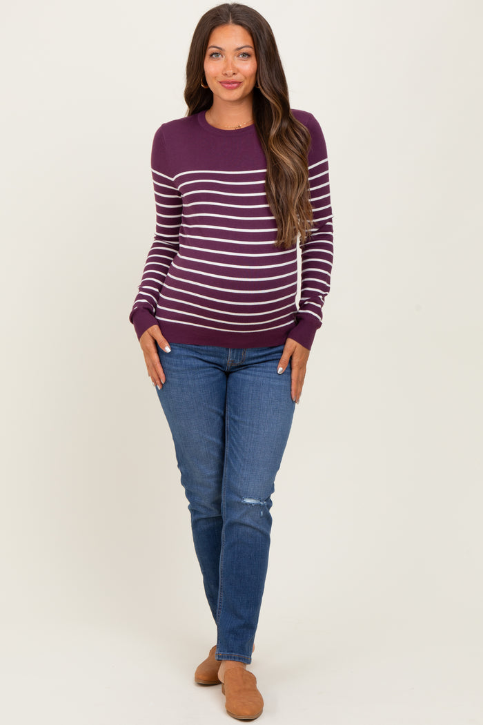 Plum Striped Knit Maternity Long Sleeve Top