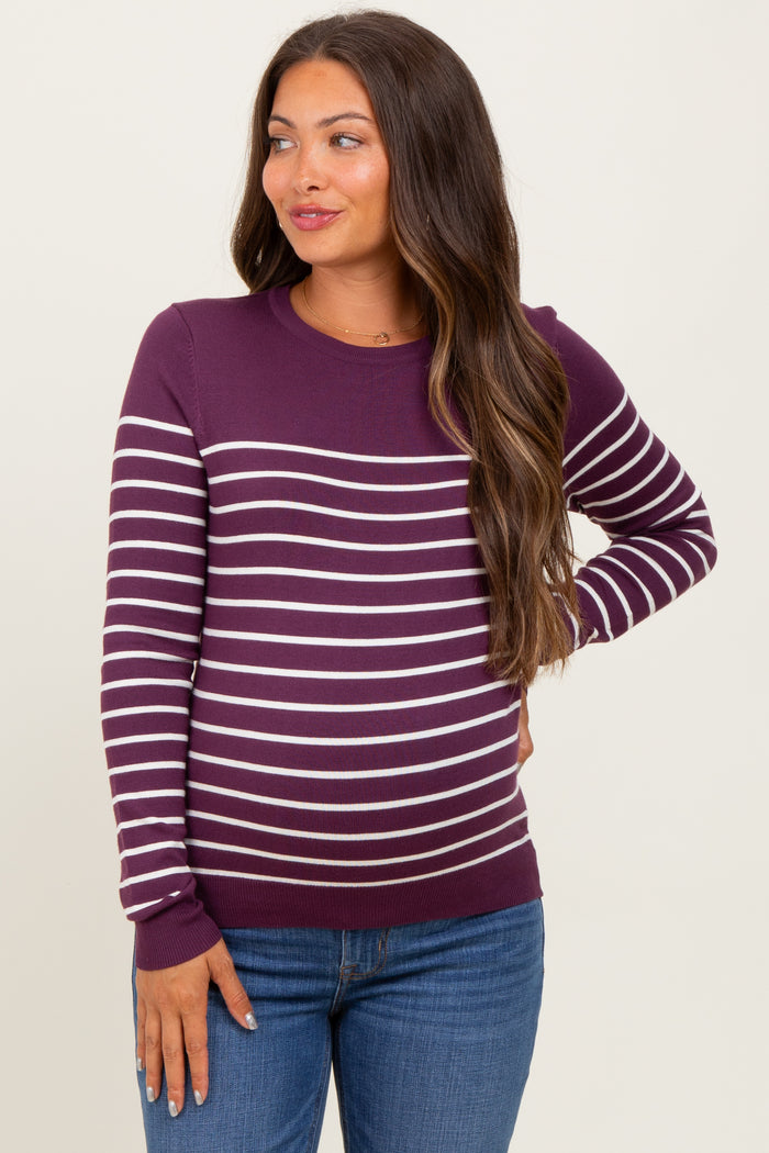 Plum Striped Knit Maternity Long Sleeve Top
