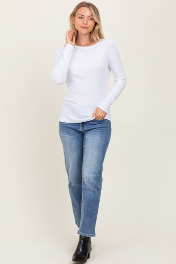 White Ribbed Long Sleeve Top