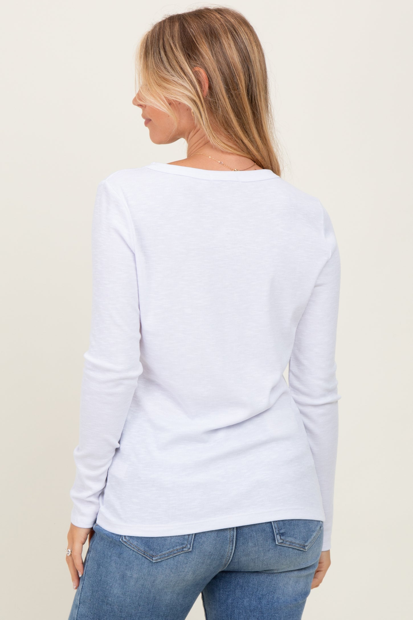 White Ribbed Long Sleeve Top