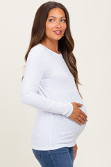 White Ribbed Long Sleeve Maternity Top