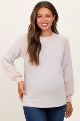 Cream Ribbed Bubble Sleeve Maternity Top