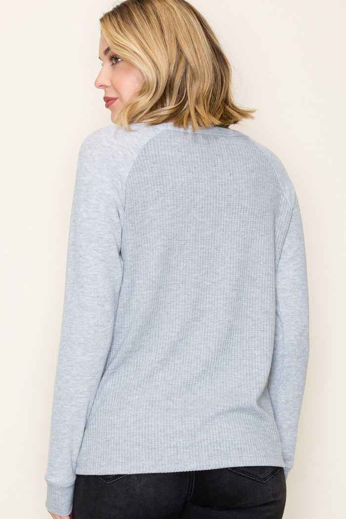 Heather Grey Waffle Knit Long Sleeve Top